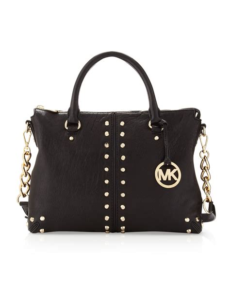 michael kors shoulder black bag|Michael Kors black studded handbag.